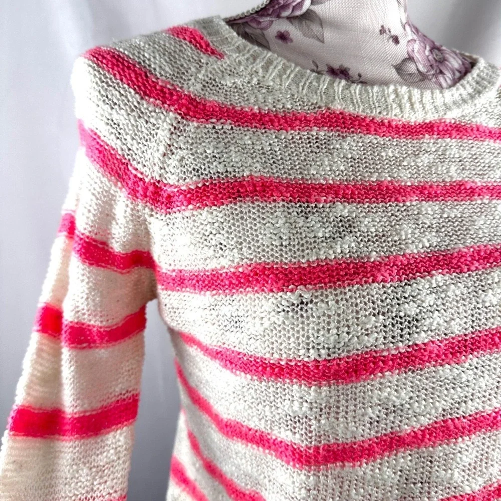 dELiA*s Pink White Cute Striped Knit Sweater Lightweight Pullover XS Valentine's